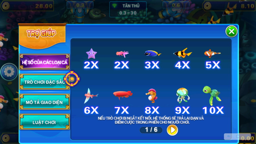 Bảng trả thưởng game Dragon Fishing 2XBET
